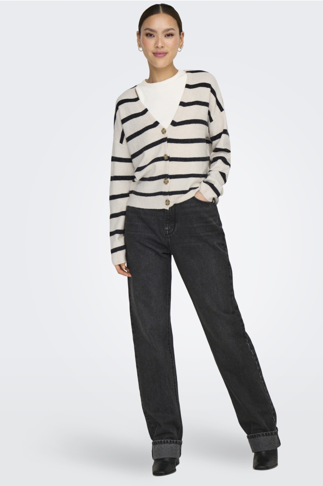ONLRICA LIFE L/S V-NECK CARDIGAN KN 15340017 BIRCH/BLACK